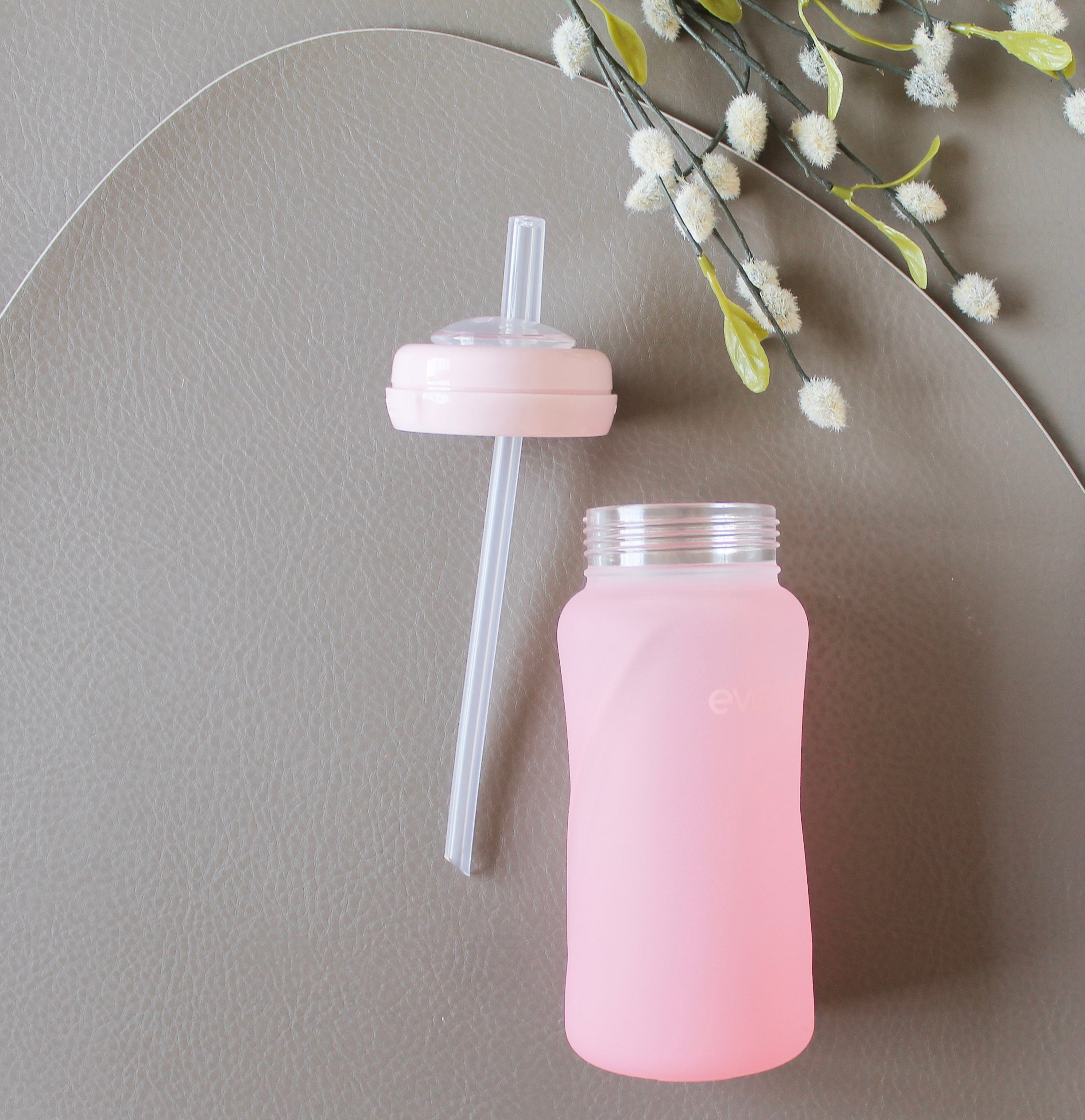 Glass straw bottle with silicone