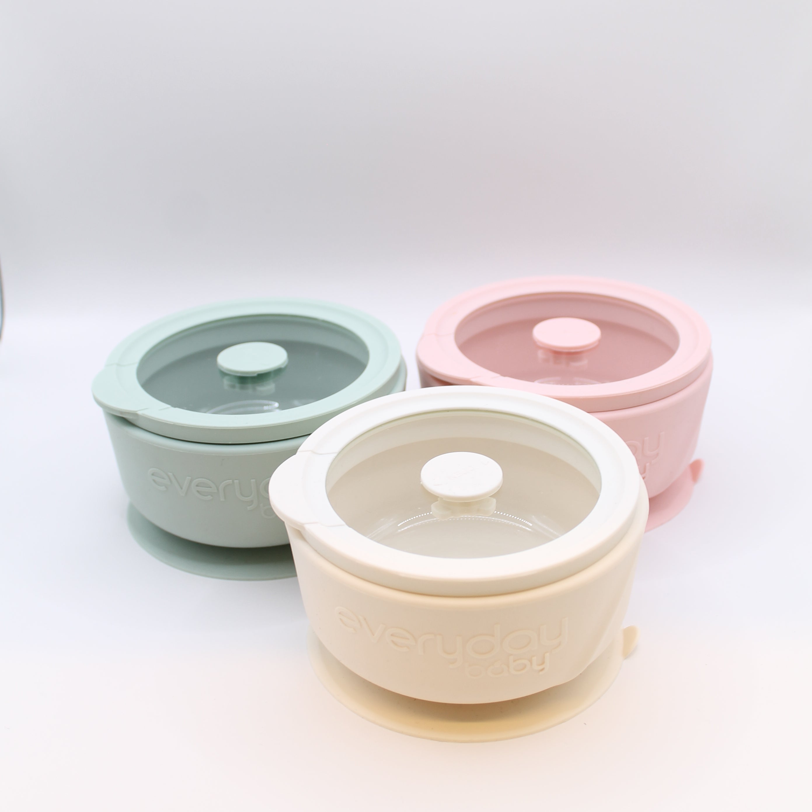 Glass baby bowls with silicone protection, suction cup, and lid – set