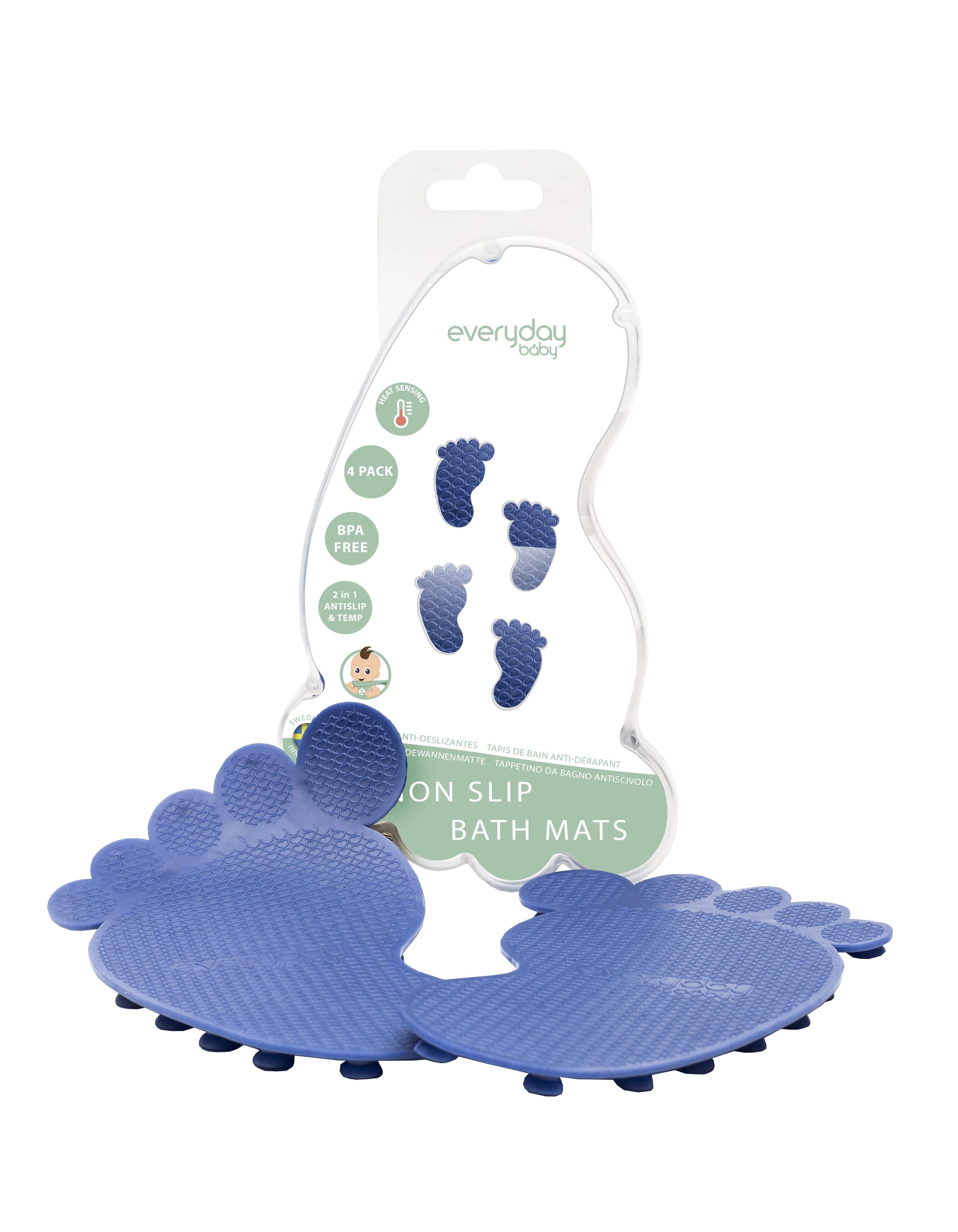 Non Slip Bath Mats Heat Sensing Blue 4-Pack - Everyday Baby